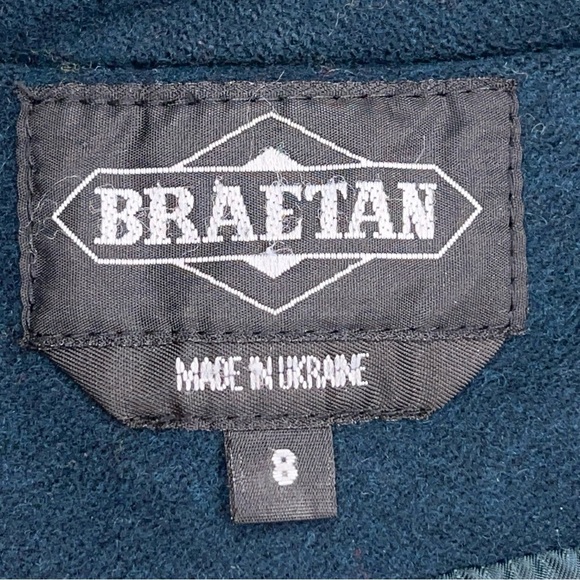 Vintage Size 8 Braetan Teal Blue Wool Coat Lined Retro Button Closure Peacock - Picture 11 of 13